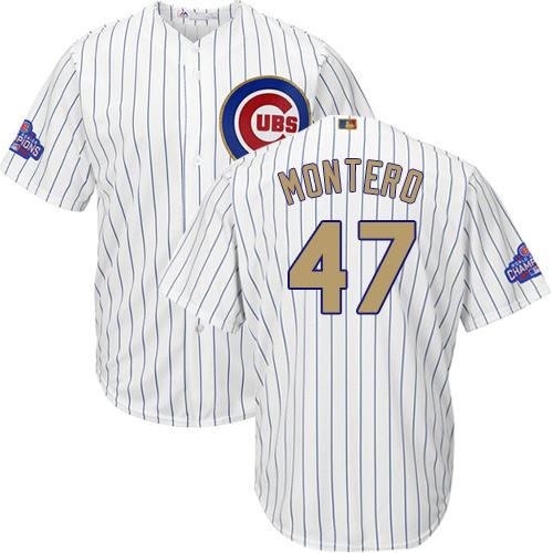 Cubs #47 Miguel Montero White(Blue Strip) Gold Program Cool Base Stitched MLB Jersey